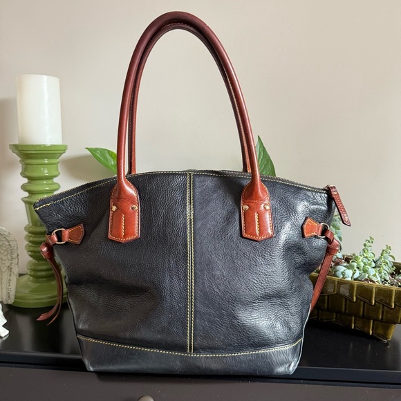 DOONEY & BOURKE Champosa Black Brown Pebbled Leather Satchel Handbag XL - Picture 4 of 13